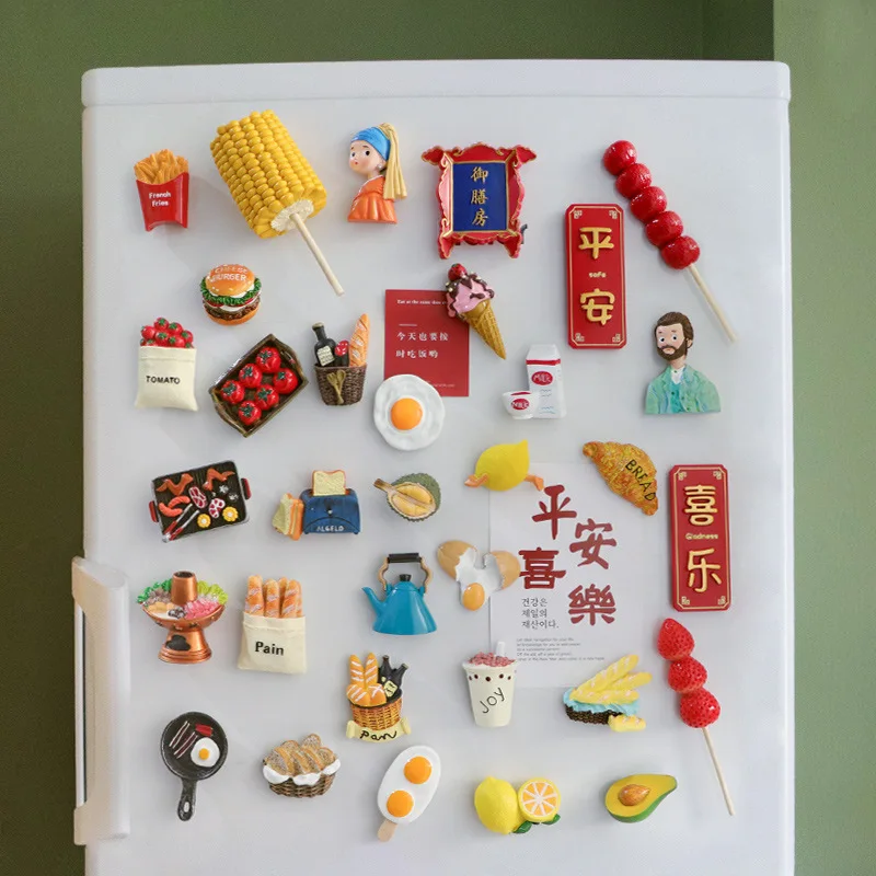 3D Food Style Fridge Magnets Egg Croissant Magnetic Decoration Stickers For Refrigerator Decor
