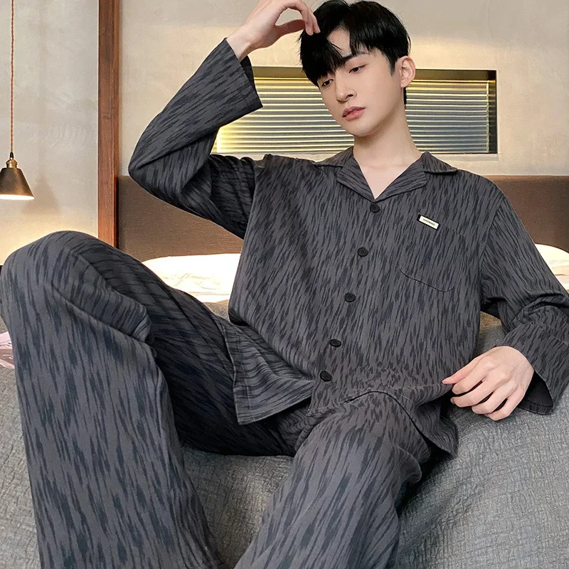 Yilufeng Men's Sleepwear Spring Autumn Long Sleeve Cartoon Thin Style Home Clothes Suit For Teenagers And Adults