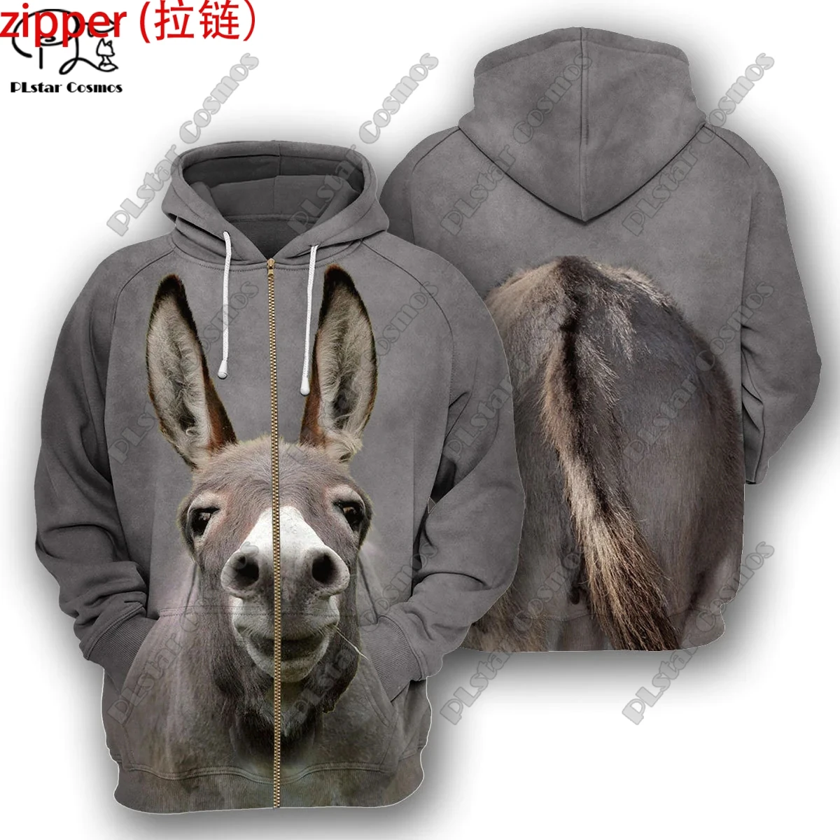 Gray Donkey Animal Cosplay Uniform 3D Printed Streetwear Womens Mens Pullover/Sweatshirt/Zip Hoodie