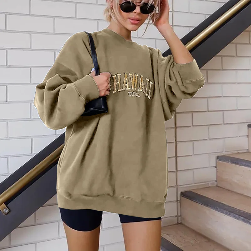 2024 Autumn Clothes European and American Letter Printed Sweater Women Casual Trend Long-sleeved Round Neck Fashion Pullover Top