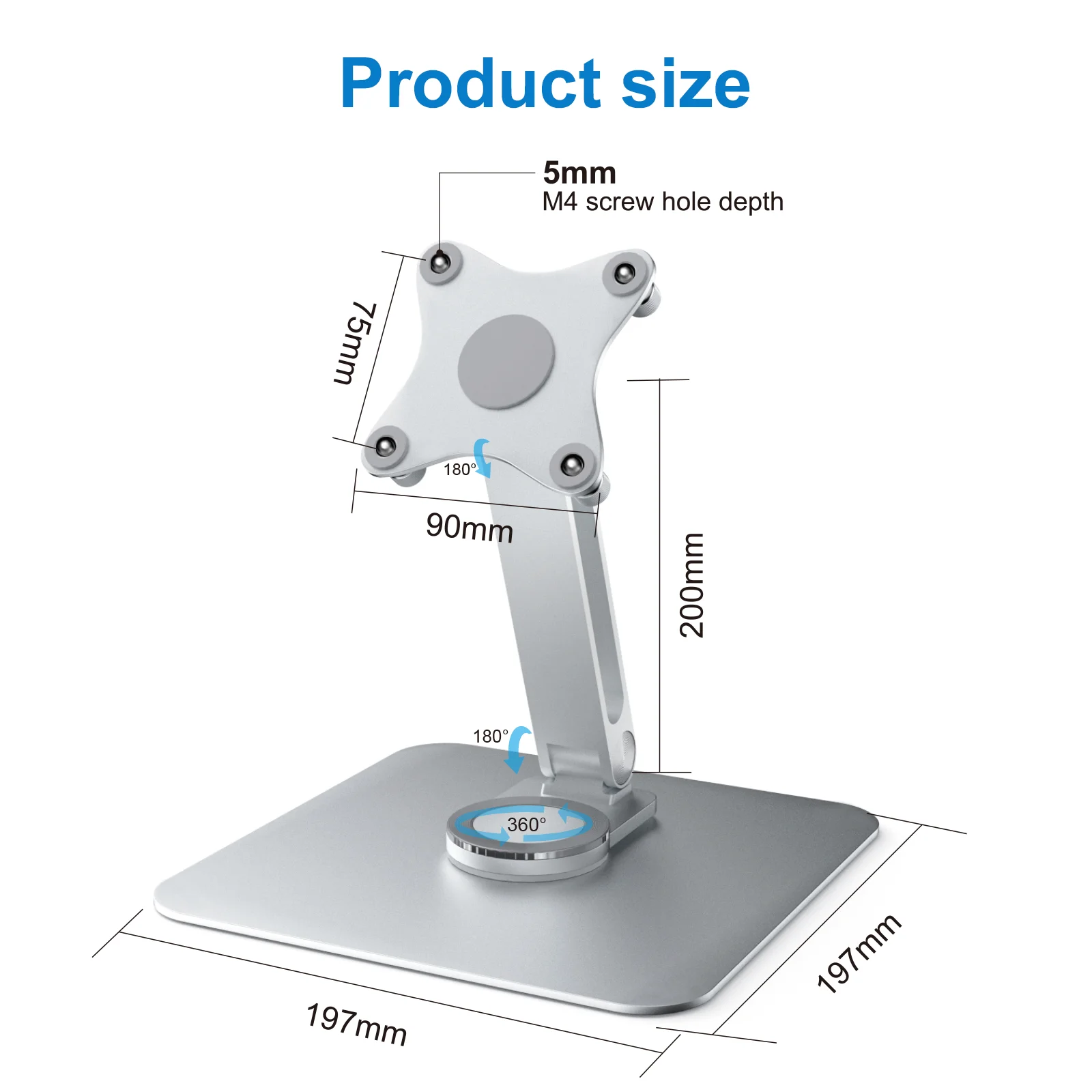 Monitor Stand Support Aluminum Alloy Desktop 360 VESA 75x75mm Suitable thumbnail 6