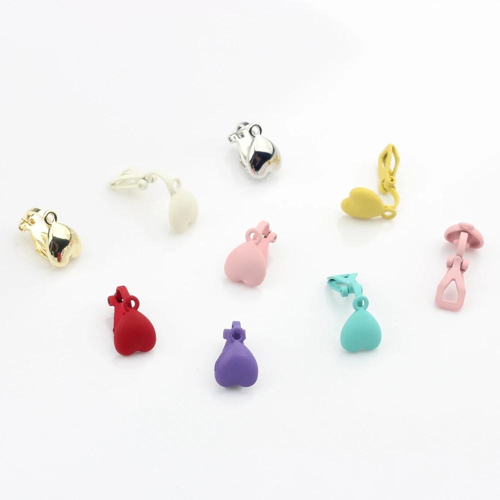 Zink-legierung Spray Farbe Herz Basis Ohrring Lochlose Ohr Clips Stecker 6 teile/los Für DIY Mode Tropfen Ohrringe Machen Zubehör – Detail 14