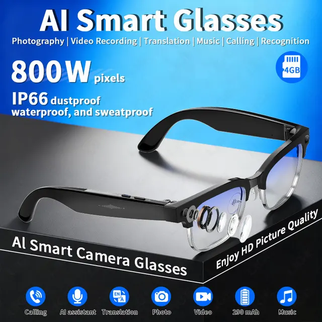 AI Smart Glasses with 8MP Camera Video Recording