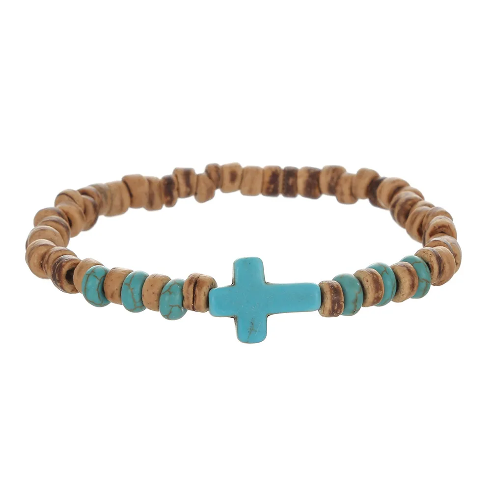 Retro Kreuz Männer Perlen Armbänder Handgemachte Türkis Kokosnussschale Geflecht Perlen Armbänder Designer Schmuck Zubehör Unisex Geschenk – Detail 9