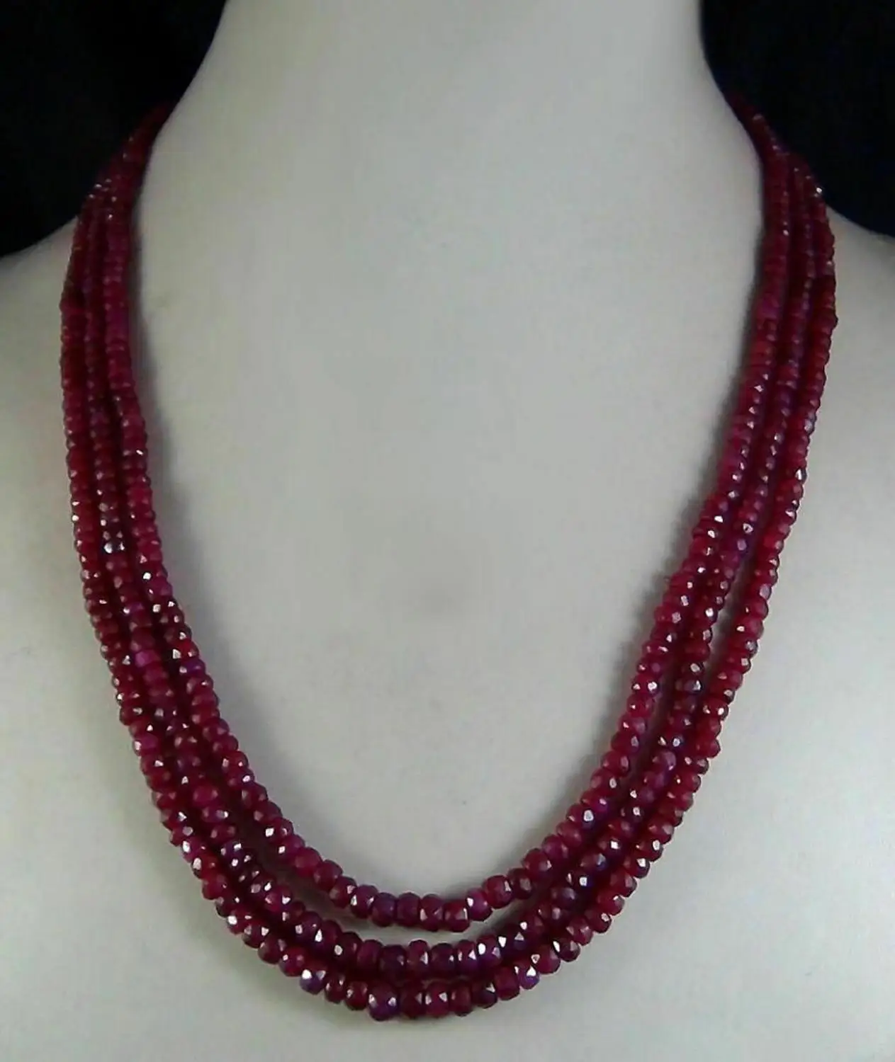 

AAA Natural 2x4mm NATURAL RUBY FACETED BEADS NECKLACE 3 STRAND 17-19inch