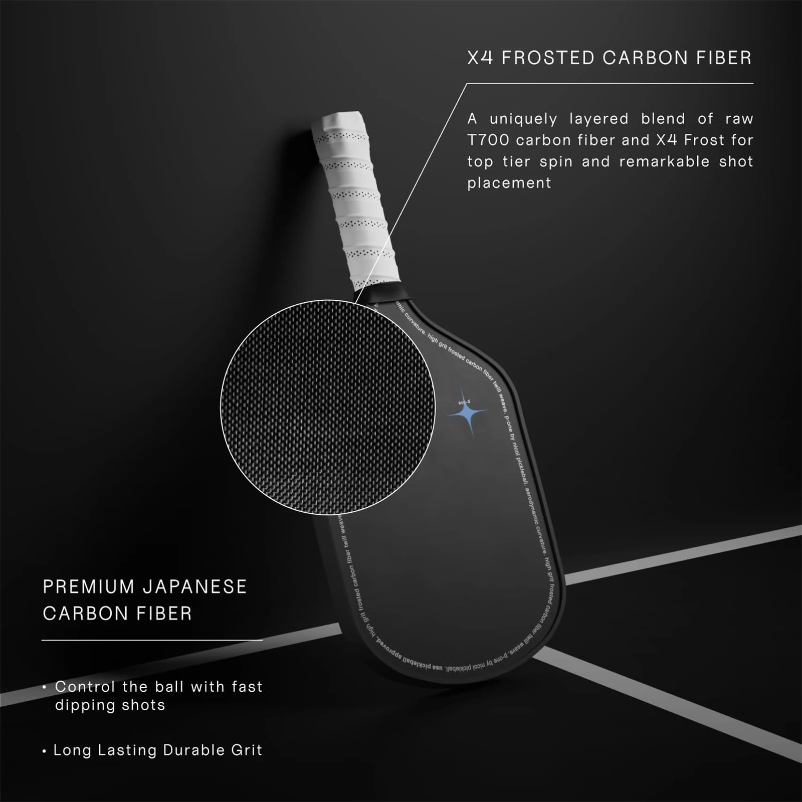Nicol P-One Pickleball Paddle Carbon Fiber USAPA Approved Elongated Handle Paddle Face Upgraded Non-Slip Grip No Gift Box