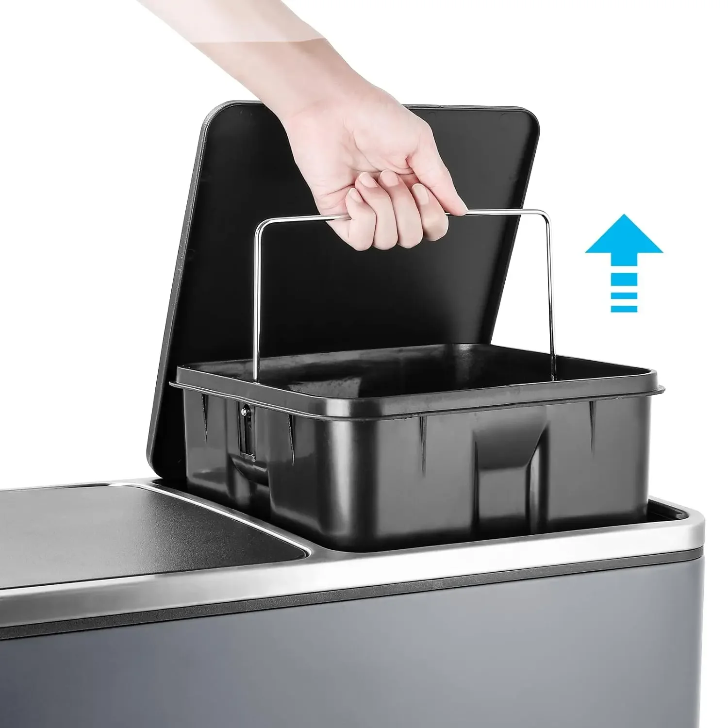 60L(16 Gal ) Dual Trash Can, Stainless Steel Kitchen Garbage Can, Double Compartment Classified Rubbish Bin, Recycle Dustbin 3