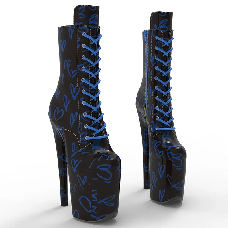 Leecabe Newest 20CM/8CM Patent PU LOVE  Pole dancing shoes High Heel platform Boots  Pole Dancing boot