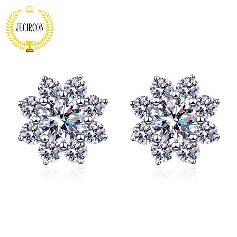 

JECIRCON 8-claw Sunflower Stud Earrings for Women 925 Sterling Silver 0.5 Carat Moissanite Inlaid Diamond Fashion Ear Jewelry