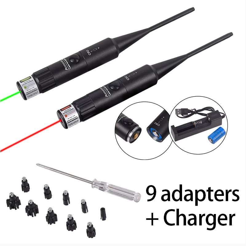 Red Dot Laser Bore Sighter Calibration Laser Scope Kit for 0.17-0.78 Caliber Collimator Calibrator with 9 Adapters charger