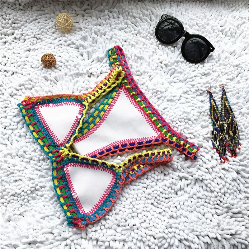 Micro Bikini 2021 Women Handmade Crochet Knit Swimwear Halter Patchwork Bathing Suit Swimsuit Biquini Thong Bikini traje de bano