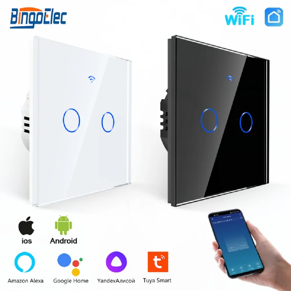 สมาร์ทสวิทช์ 1/2/3 Gang Wifi Touch Light Switch Wall Sensor สวิทช์ Tuya ควบคุม Smart Life Google Alexa Bingoelec 1