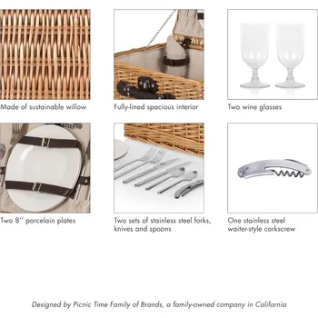 picnic time classic picnic basket for 2, romantic picnic for 2, wicker 6