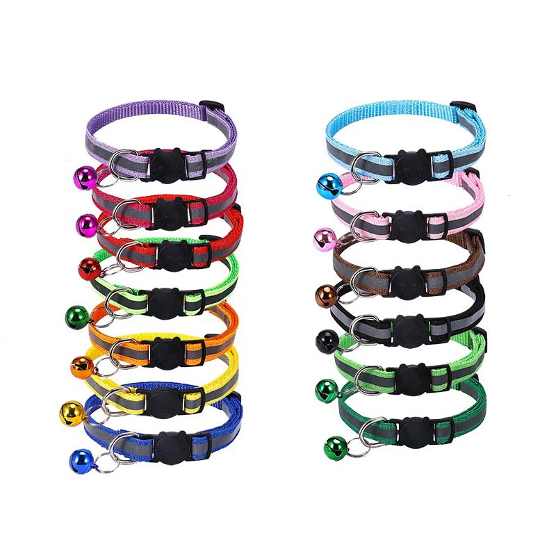 Nylon Pet Collar Night Safety Reflective Cat And Dog Collar Adjustable Pet Necklace Cartoon Cat Head Colorful Bell Pet Leash 6
