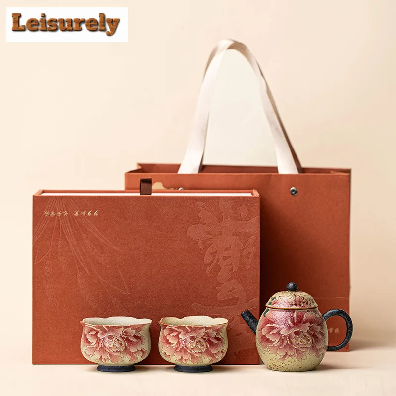 Kiln Fambe Firestone Red Peony Dragon Egg Teapot Tea Set Complete Set Antique Tea Ceremony Set Teapot And Tea Cup Set Teaset