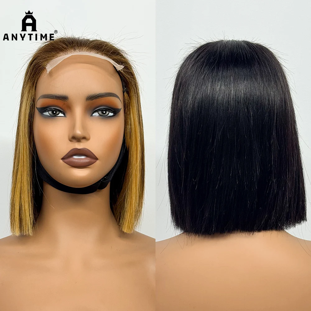 4x4 Lace Closure Frontal Double Drawn Short Bob Wigs Straight Human Hair 200% Density Transparent Lace Wig for Black Women