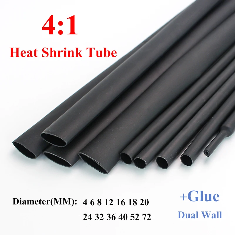 1.22meter 4:1 Heat Shrink Tube With Glue Thermoretractile Heat Shrinkable Tubing Dual Wall Tubing Diameter 4 6 8 16 24 40 52 72