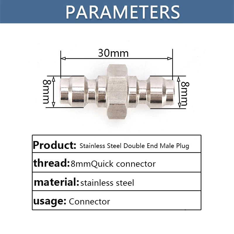 Stainless Steel Quick Connect Couplings 1pcs 8mm Air Filling Socket Double End Plug