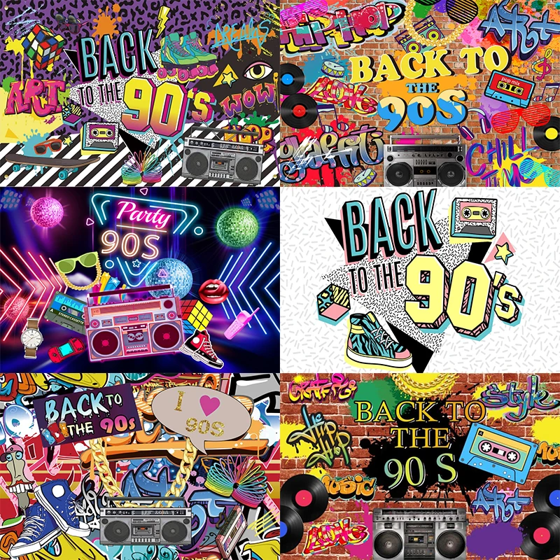 

80's 90's Backdrop Hip Hop DiscoParty Dance Let's Glow Crazy Shining Neon Night Decoration Photography Backgrounds Banner