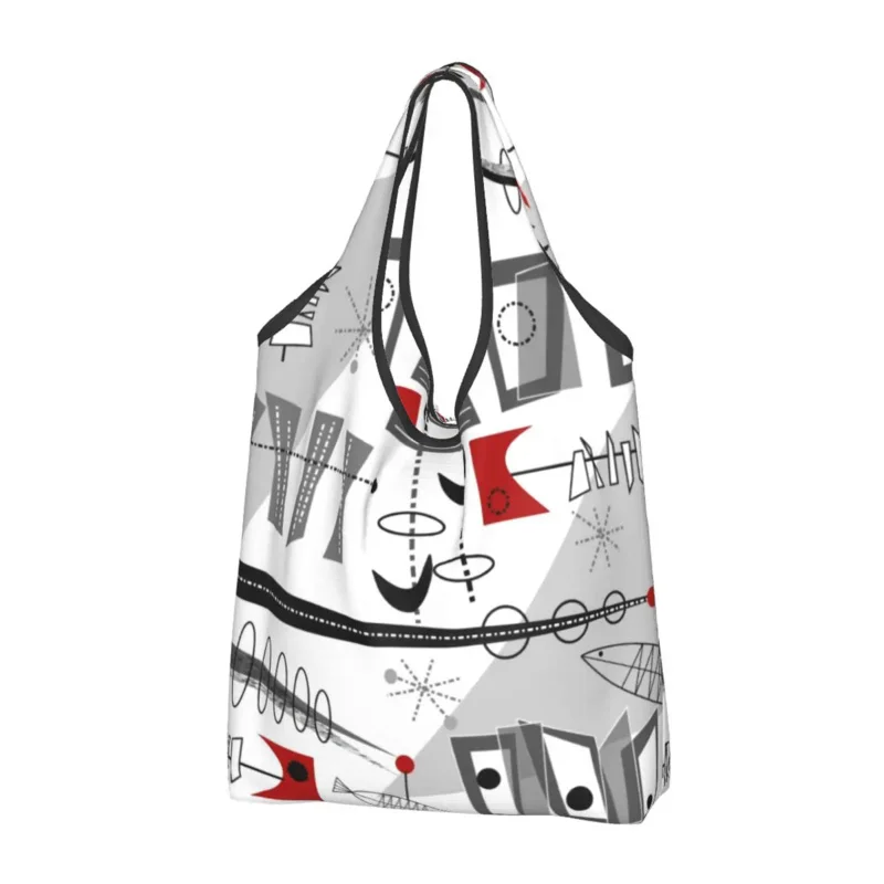 Mid Century Modern Abstract Geometric Grocery Shopping Tote Bag Women Fashion Atomic Inspired Shopper Shoulder Bags Big Handbags women s shopper shopping bags canvas commuter school vest bag eco cotton supermarket cloth fabric grocery handbags tote bag