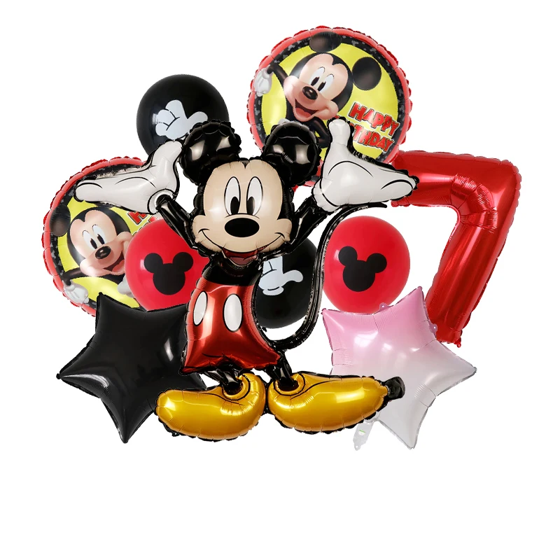 thumbnail image 1 of Juego de decoración para fiestas con globos de aluminio de Mickey Mouse, globo de látex con cabeza de Mickey de dibujos animados de 32 pulgadas, número rojo, suministros para fiestas de cumpleaños inf, 1 of 5
