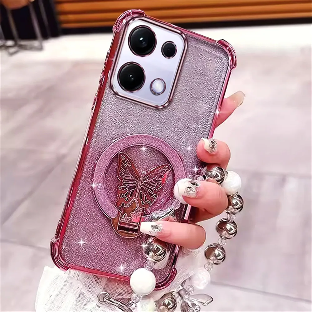 Enhanced Beaded Butterfly Glitter Phone Case – Shockproof Soft Cover