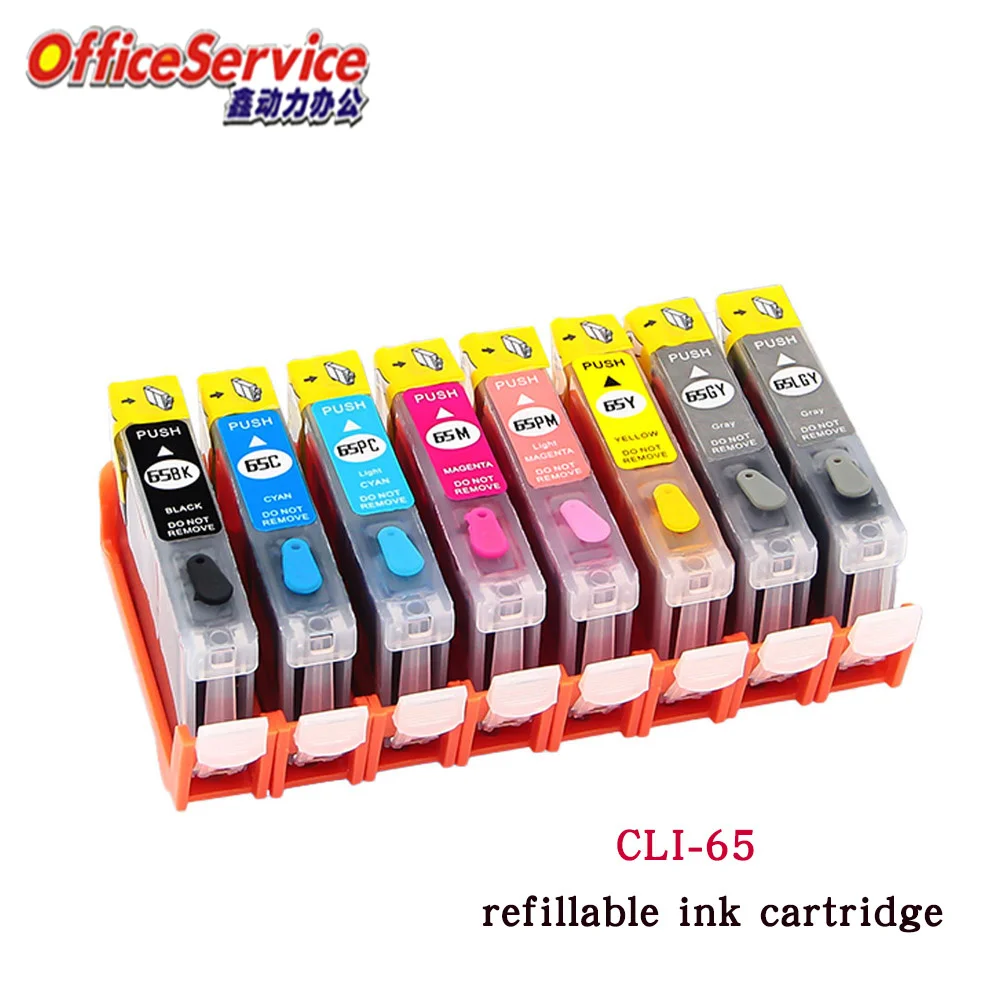 CLI-65 CLI65 PGI-65 65XL refillable ink Cartridge Compatible For Canon Pixma PRO-200 PRO200 PRO 200 inkjet  Printer