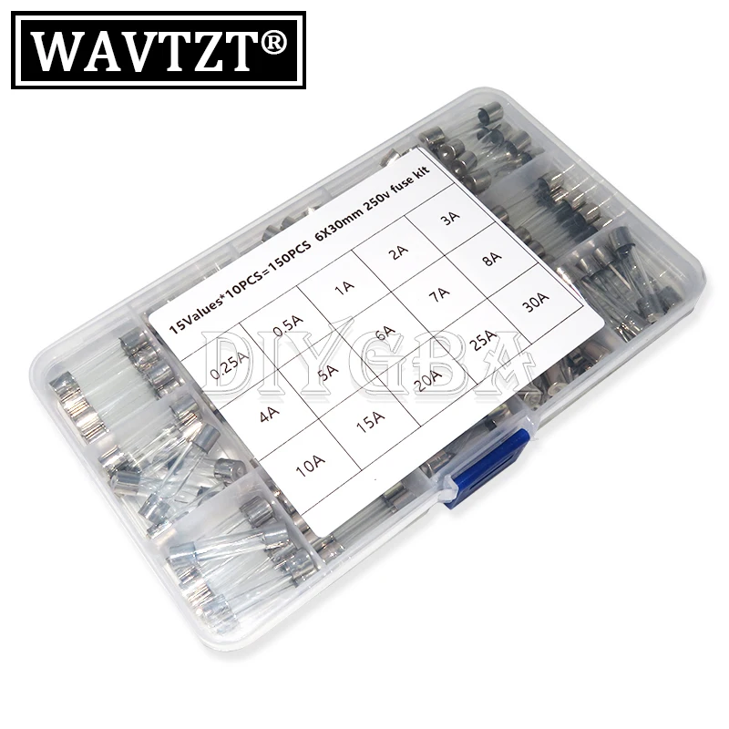 

15Kinds 6*30 Fast-blow Glass Tube Fuses Car Glass Tube Fuses Assorted Kit 150PCs 6X30 With Box Fusiveis 0.1A-30A Household Fuses