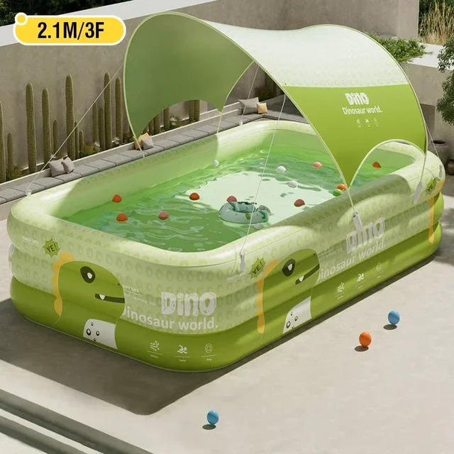 Piscine gonflable pour enfants de grande taille 1,8/2,1/2,6 m, épaisse avec pare-soleil, jouet pour enfants, jeu d'eau de jardin familial en plein air 1