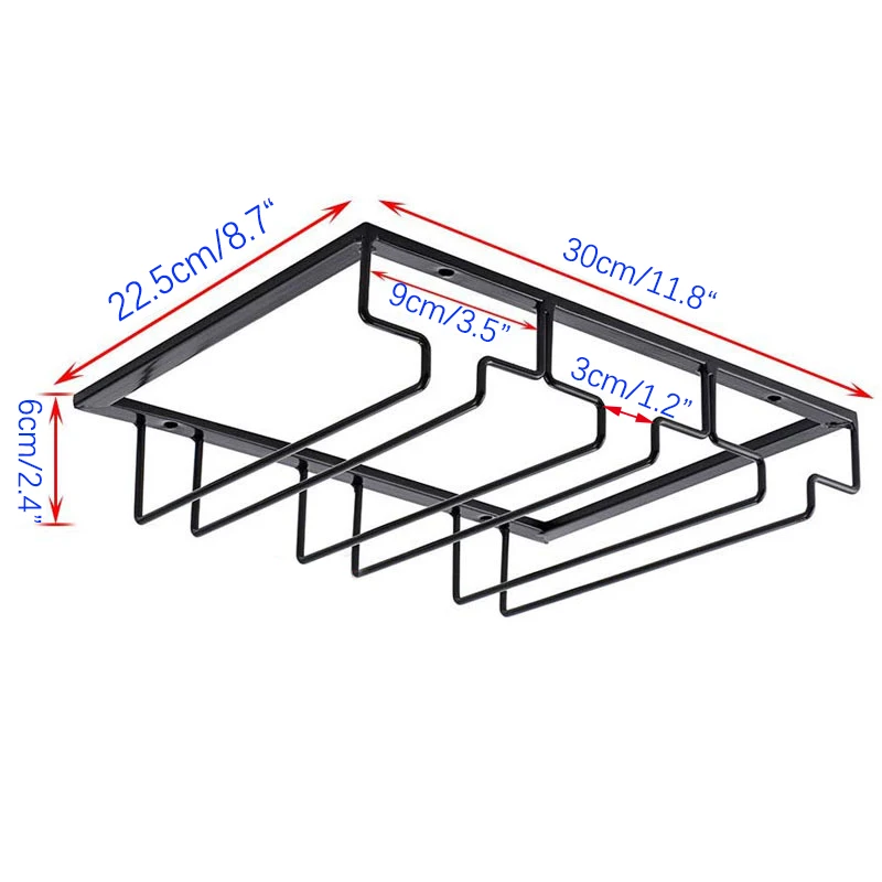 Wine Glasses Holder Bartender Stemware Hanging Rack Under Cabinet Stemware Organizer Glass Goblet Iron Rack Bar Tool