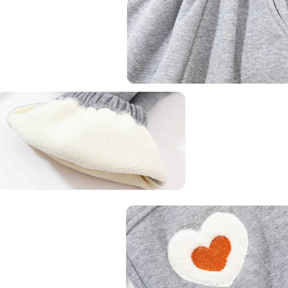 Girls Fleece Pants Warm Trousers For Kids Love Heart Children Trousers Fall Winter Baby Thicken Clothing Korean Style