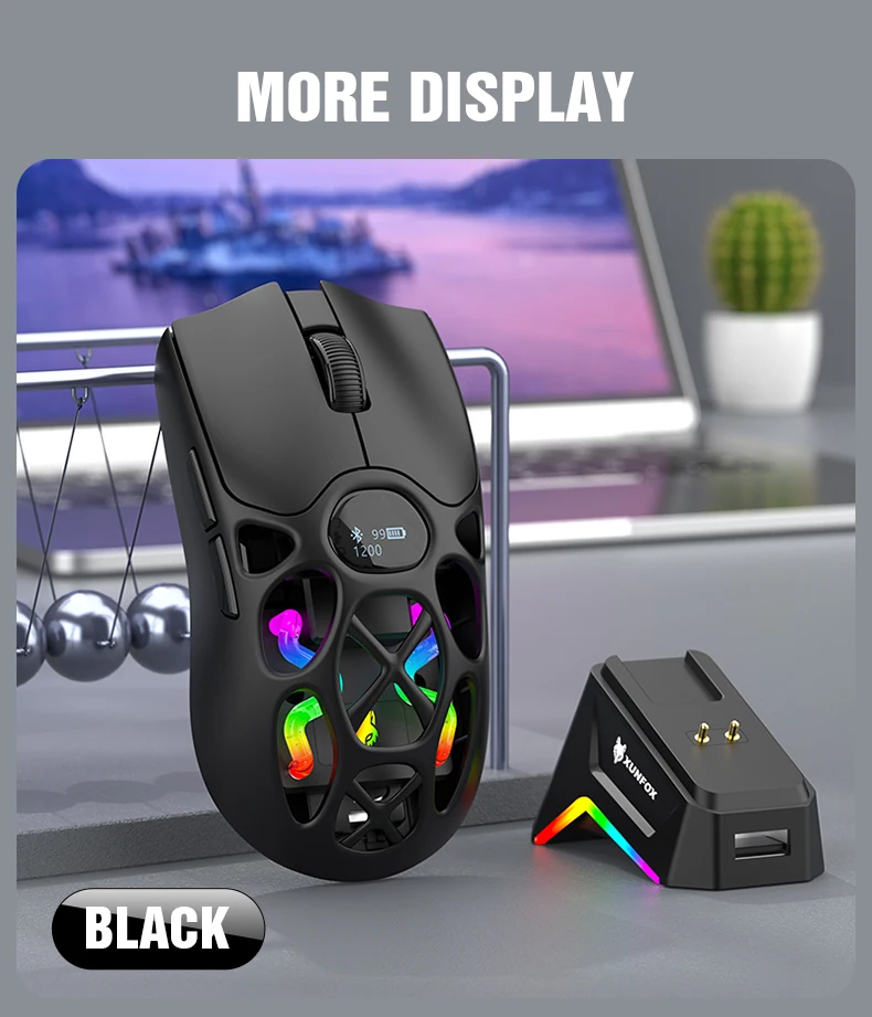 XUNFOX Wireless 2.4g Mouse Lightweight Competitive Game Mouse Charging Bluetooth Three-mode 1K Return Rate 12000DPI Computer