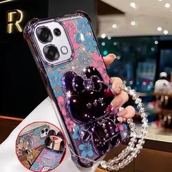 3 - Piece Blue Floral Phone Case Set with Lanyard and Stand for OPPO A6 (PURPLE)
