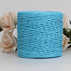 Handmade Natural Raffia Straw Yarn for Knitting and Crocheting Summer Hats and Bags (Lake blue)