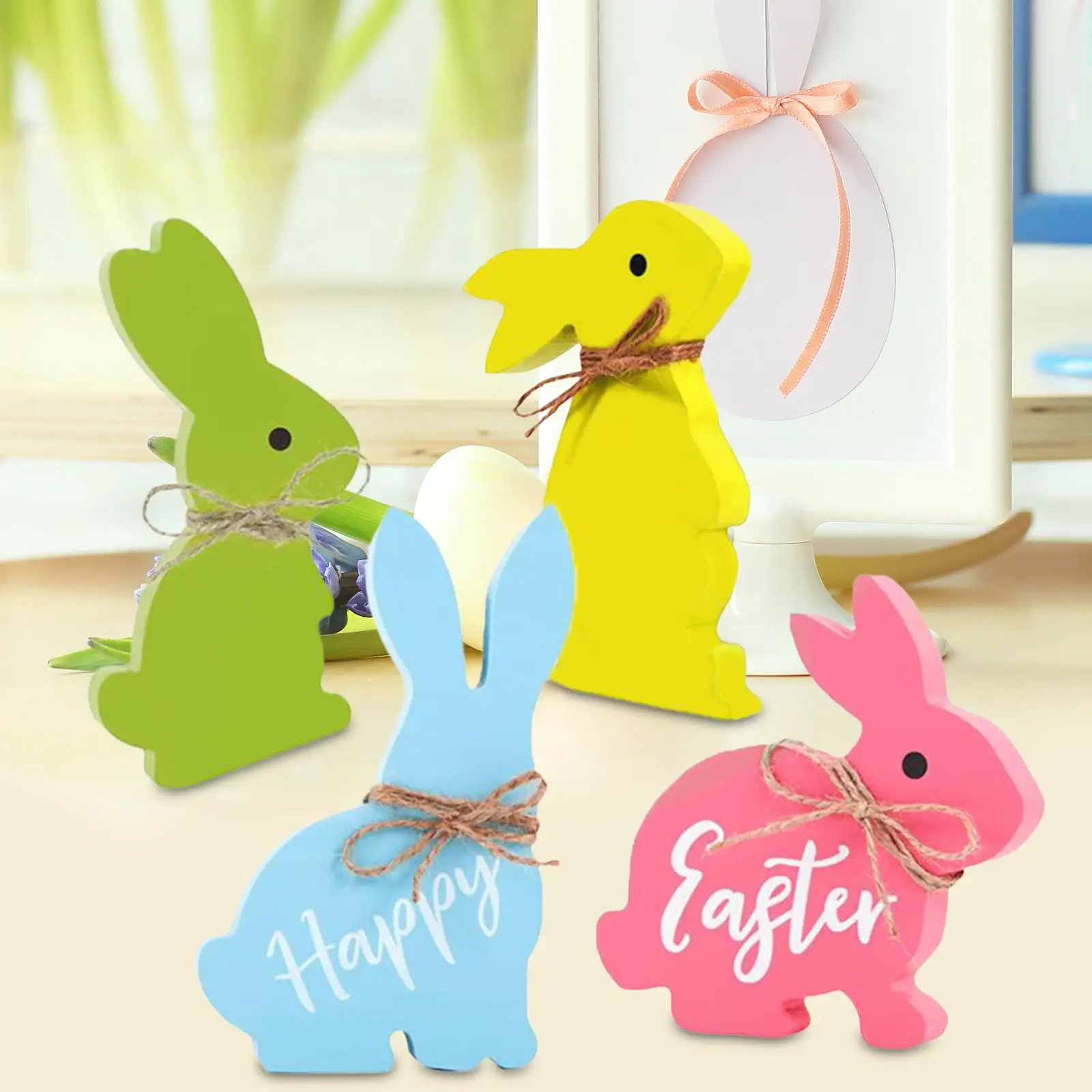 Easter Bunny Table Wooden Signs Table Centerpiece Happy Easter Rabbit Decorative for Office Farmhouse Kitchen Events Bookshelf