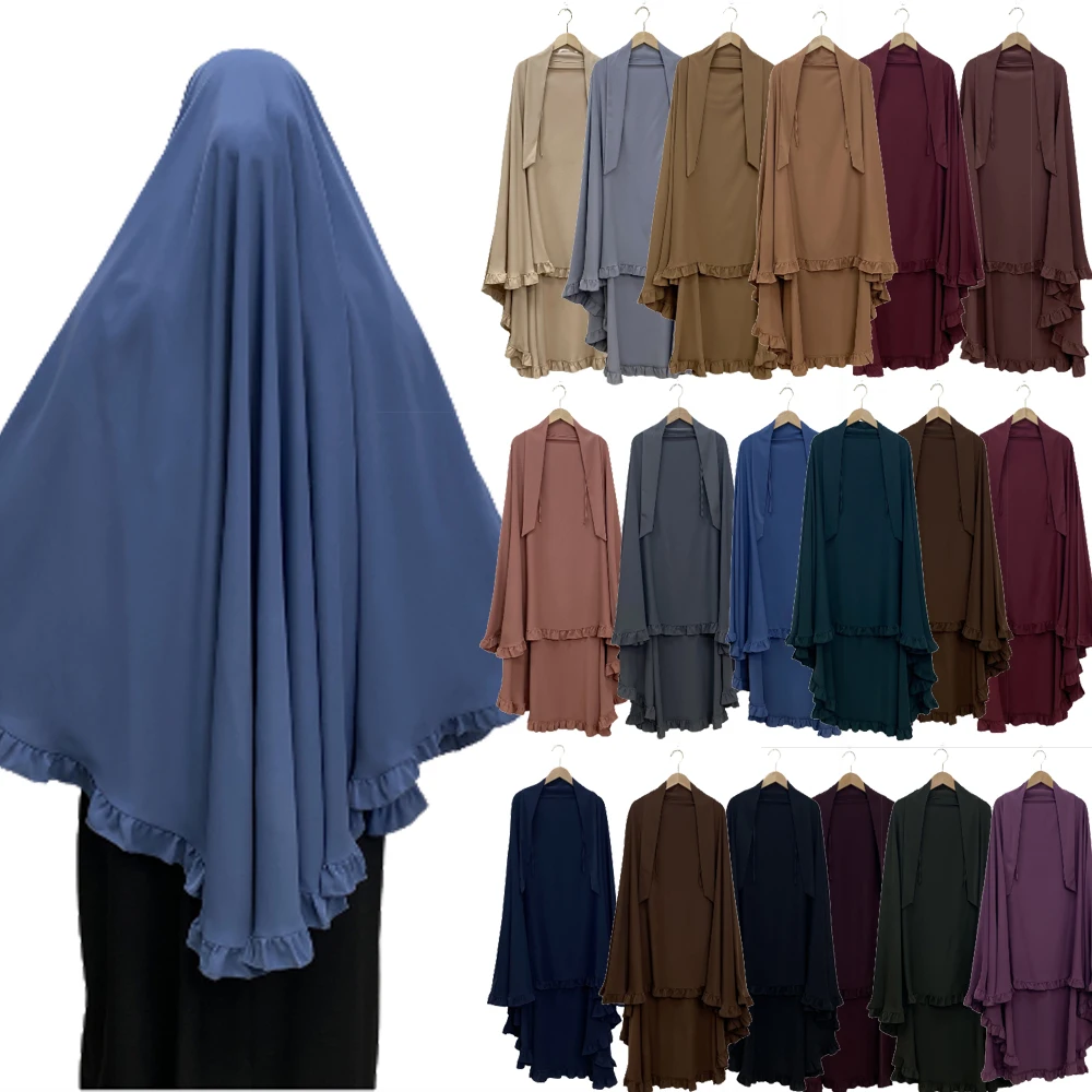 Ruffles Khimar Hijab Per Donna Abbigliamento Islamico Dubai Turchia Sciarpa Musulmana Foulard Copricapo Niqab Ramadan Eid Preghiera Indumento