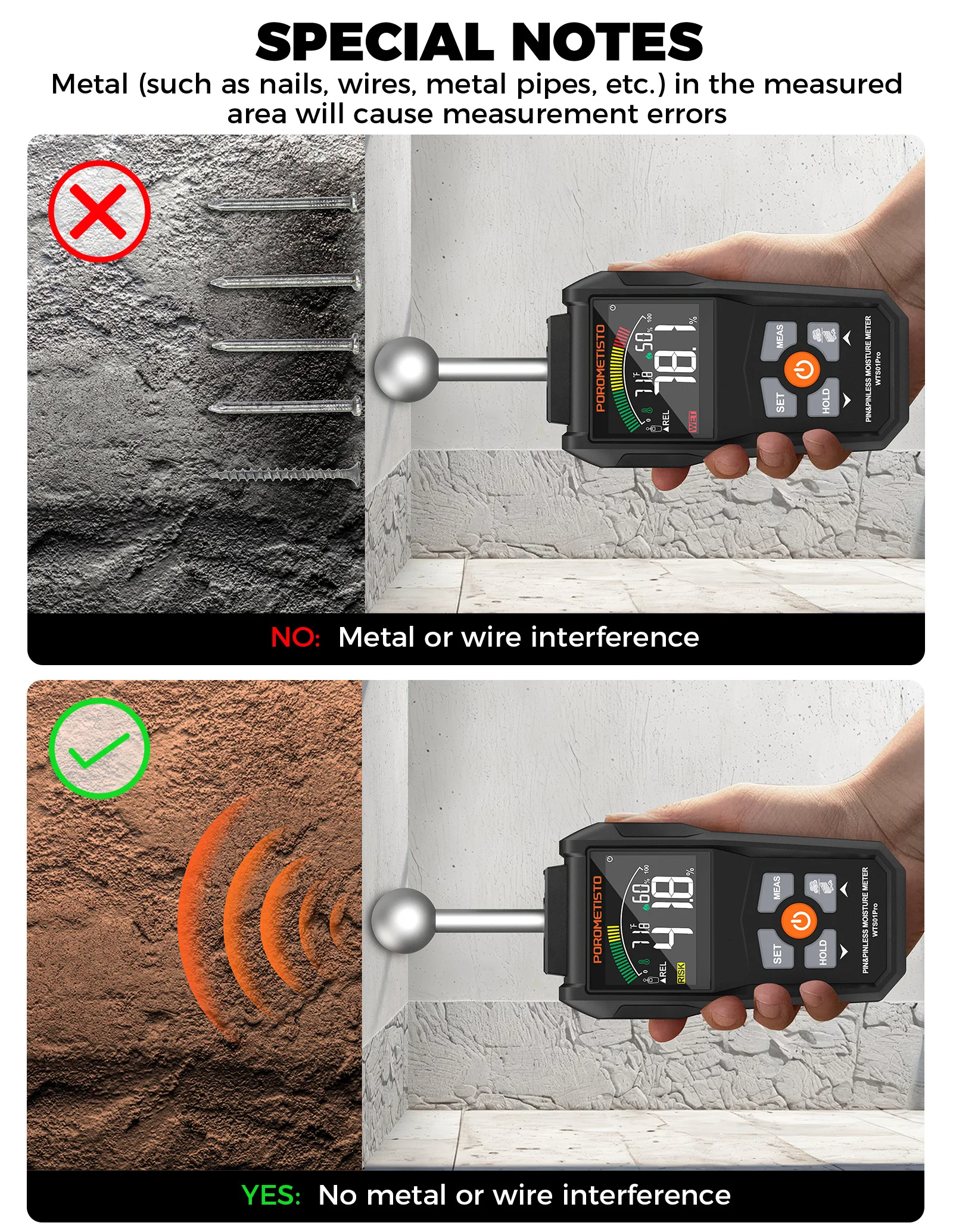 2IN1 Digitales Holzfeuchtemessgerät Pin & Pinless 0~99,9 % Holzfeuchtigkeitsdetektor mit LCD-Feuchtigkeitstester Hygrometer für die Holzbearbeitung – Detail 11