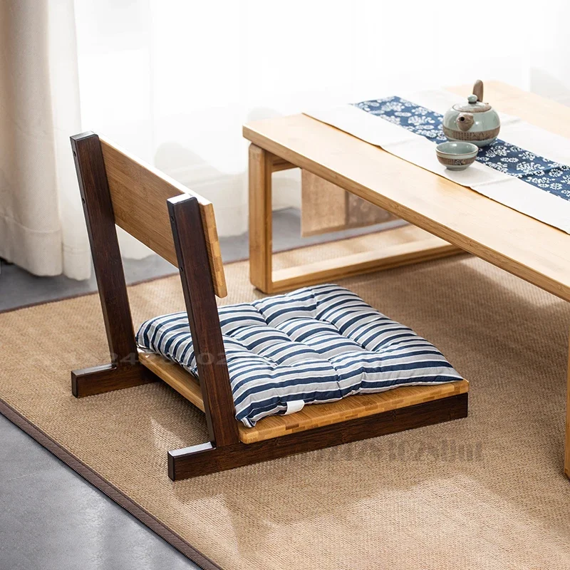 Bamboo Legless Chair, Tatami Floor Backrest, Japanese Style Zen Seat-Eco-Friendly Living Room Furniture, LED Desk Lamp