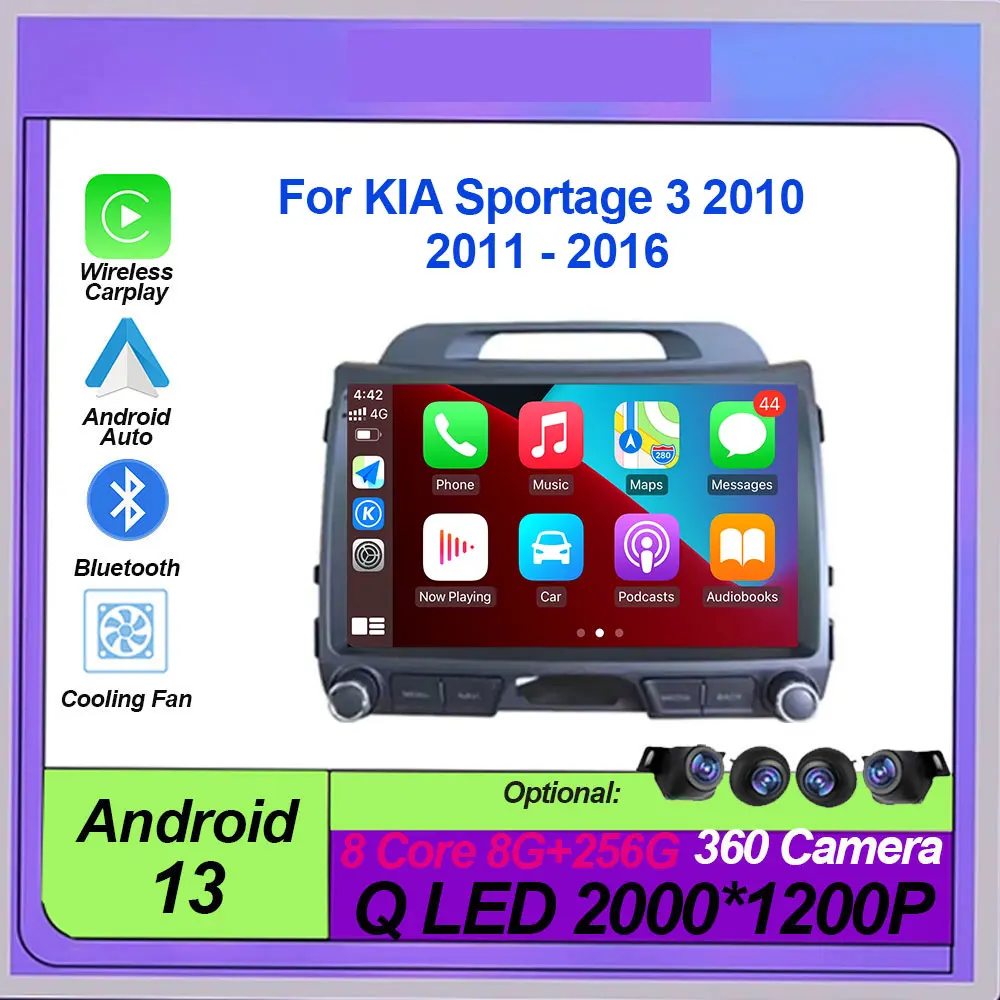 

Android 13 для KIA Sportage 3 2010 2011 - 2016 стерео BT автомобильный мультимедийный плеер навигация 9 дюймов сенсорный экран беспроводной Carplay