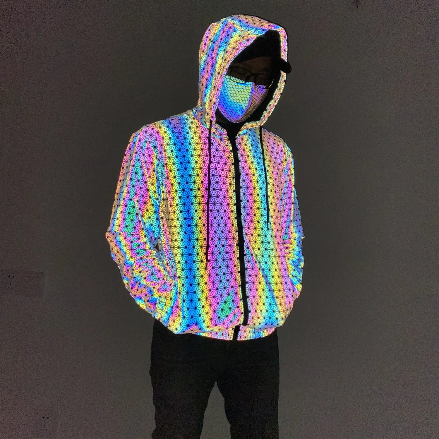 

Весна-Осень 2024, мужские Разноцветные светоотражающие куртки с геометрическим узором, Y2K, топы в стиле Харадзюку, вязаное дышащее пальто, chaquetas ббер