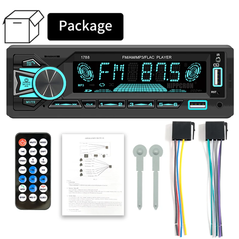 Hippcron 자동차 라디오 1din Srereo MP3 플레이어 블루투스 FM 수신기 원격 제어 AUX/USB/TF 지원 전화 충전