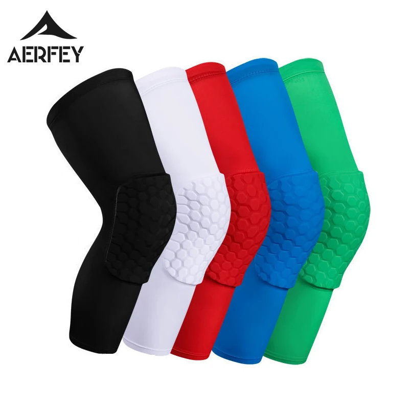 AERFEY 2PC Honeycomb Basketball Knee Pads Sport Volleyball Football Safety Training Knee Support Protector Brace Compression Leg