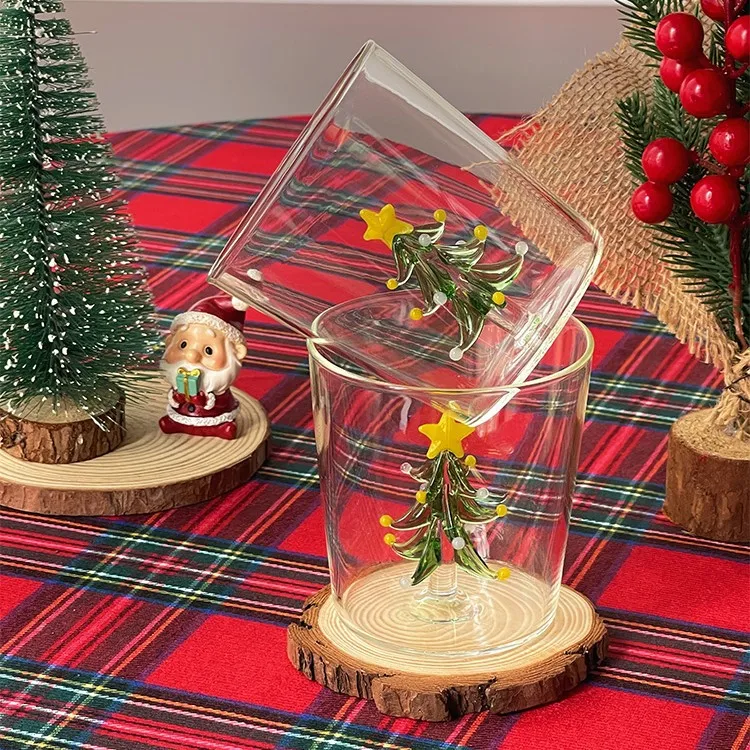 Whiskey Glass Glass Drinkware Christmas Glass Cup Antler Santa Claus Body Mugs Reindeer Glass Mug Crafts Transparent Wine Milk Coffee Cup Christmas Gift