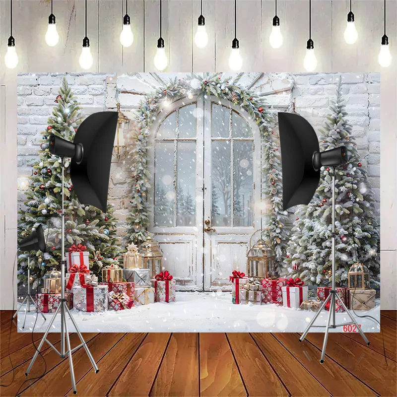 

SHENGYONGBAO Christmas Day Wreath Snowman Photography Backdrop Props Family Party Living Room New Year Photo Background DJ-04