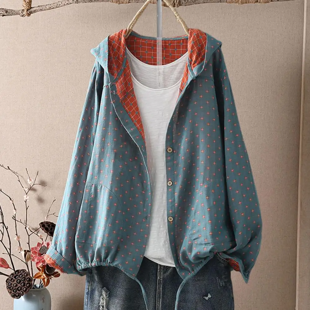 Women Cotton Jacket Women Jacket Stylish Hooded Spring Jacket with Drawstring Hem Zipper Closure for Women Outerwear for Wear