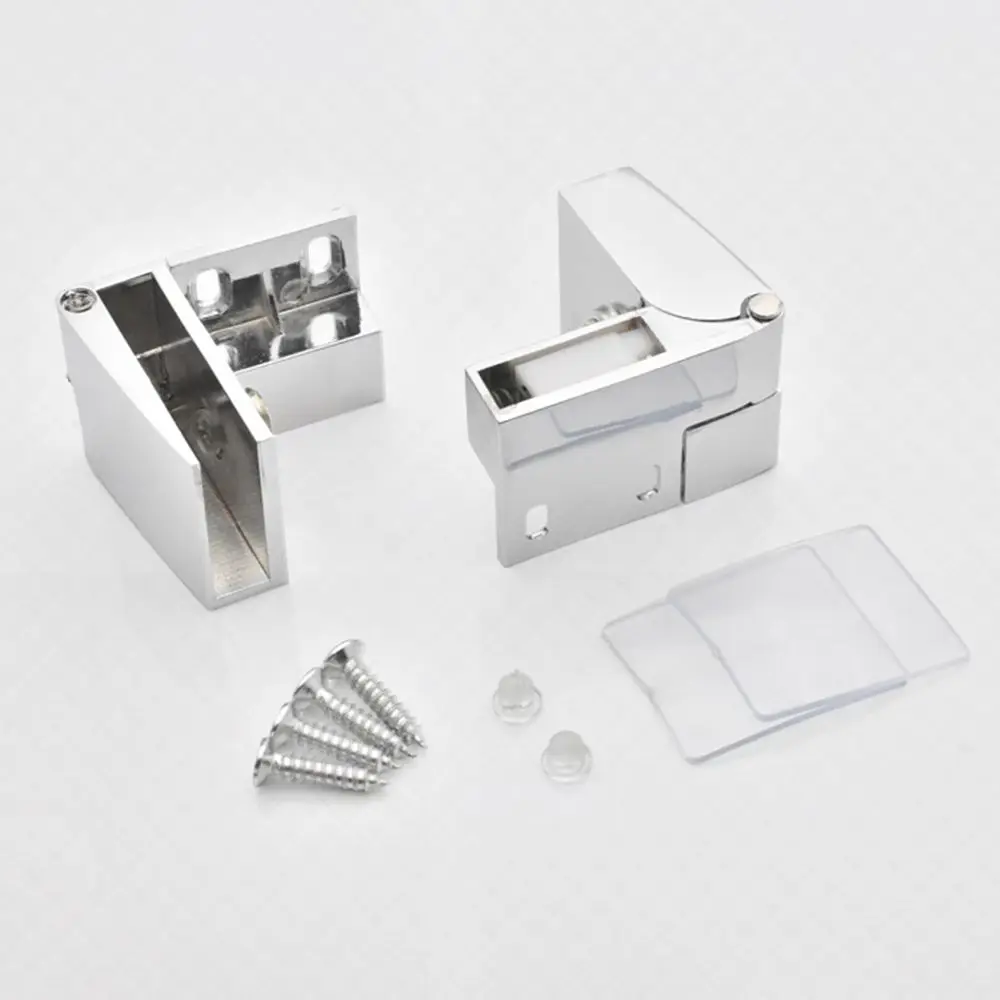 Description Picture 6 of item1Pair Self-closing Glass Door Hinge No Drilling Frameless Clamp Zinc Alloy Side Mounted Cabinet Door Hinge Furniture Accessories