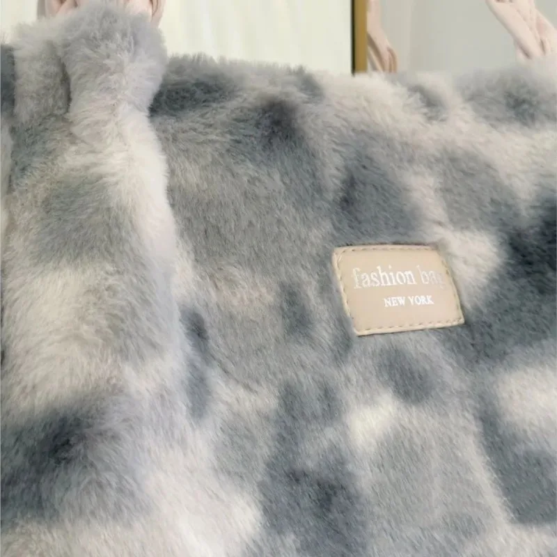 JIAERDI Plush Tie Dye Tote Bag Women Woven Handle Large Capacity Shoulder Underarm Bags Ladies Soft Comfortable Casual Handbag