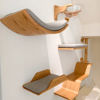 Wood Wall-Mounted Cat Hammock 1