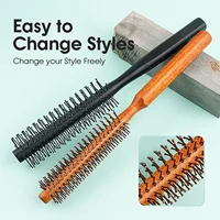 Manche en bois dents en Nylon brosse circulaire peigne à rouleau bouclé racine de cheveux moelleux cheveux raides peigne multifonctionnel pour hommes et femmes 3