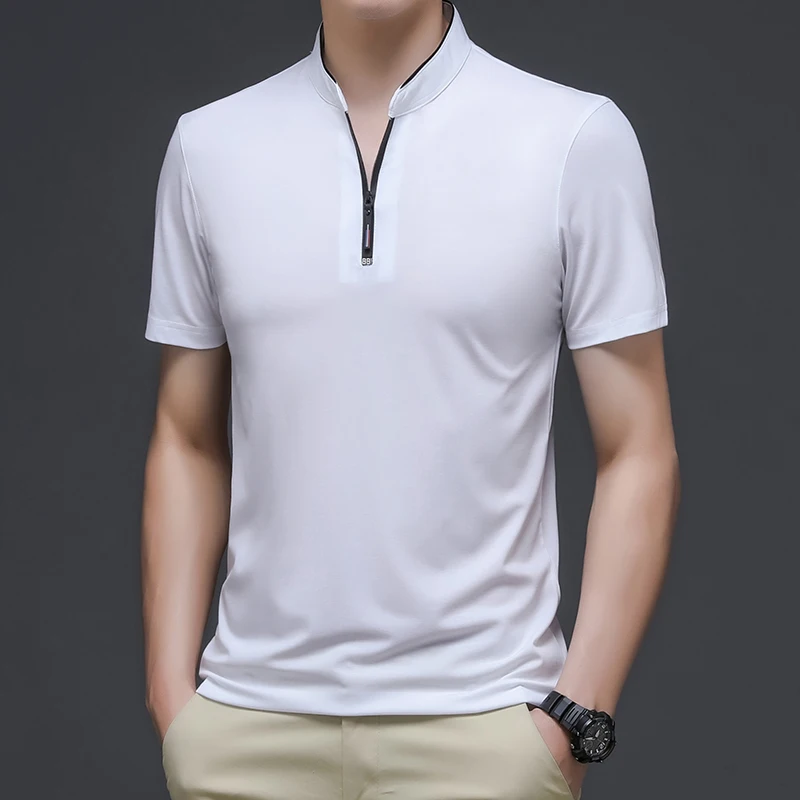 2025, neue Herren-Poloshirt, lässig, modisch, einfarbig, kurzärmelig, Stehkragen, vielseitig, bequem – Detail 7